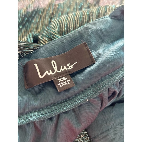 Lulus Ailey Gold Teal Blue Skater Dress XS - Picture 10 of 11